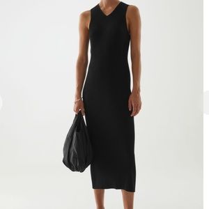Cos Ribbed Black Tube Dress midi Maxi size L